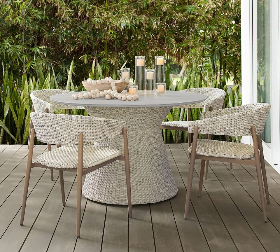 Antigua AllWeather Wicker Dining Armchair, Fog Grey Pottery Barn Australia